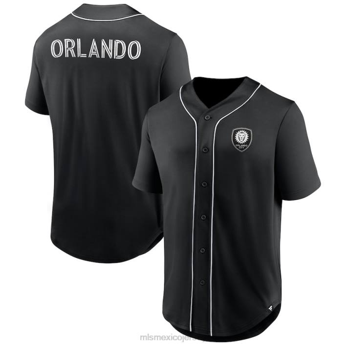 MLS Jerseys jerseyhombres camiseta con botones de béisbol de moda del tercer período negra con marca fanatics de orlando city sc BJDD156