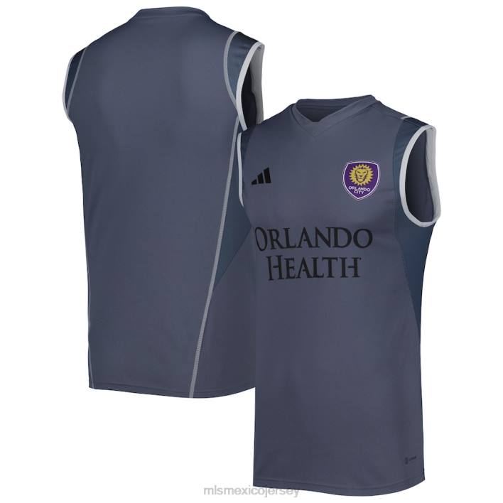 MLS Jerseys jerseyhombres camiseta de entrenamiento sin mangas en el campo adidas gris 2023 de orlando city sc BJDD276