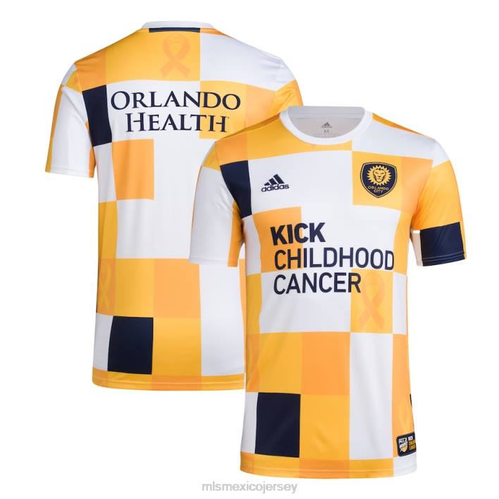 MLS Jerseys jerseyhombres orlando city sc adidas blanco/dorado 2022 works kick child cancer aeroready pre-match top BJDD613